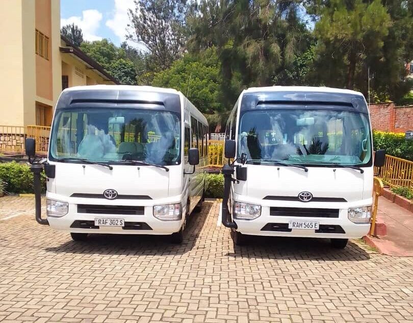 Toyota Coaster minibus for group transportation and car rental in Rwanda